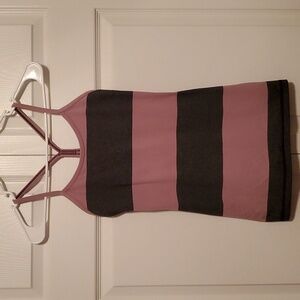 Lululemon Athletica Power Y Tank Luon Bold Stripe Mauvelous Heathered Black Sz 4